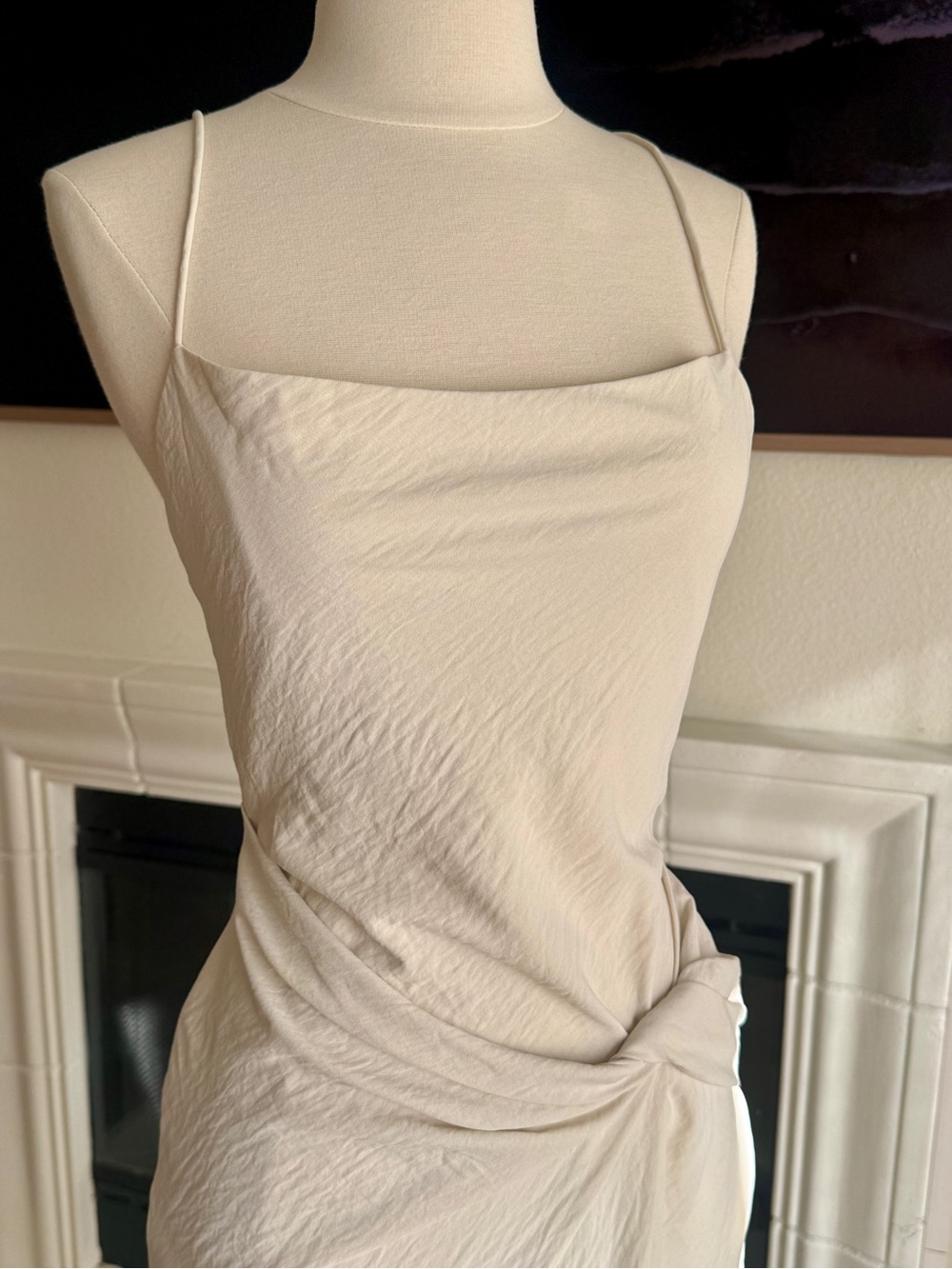 Significant Other Minimalist Cream Textured Twist-Front Maxi Dress Slit Sz 2 - Picture 4 of 16